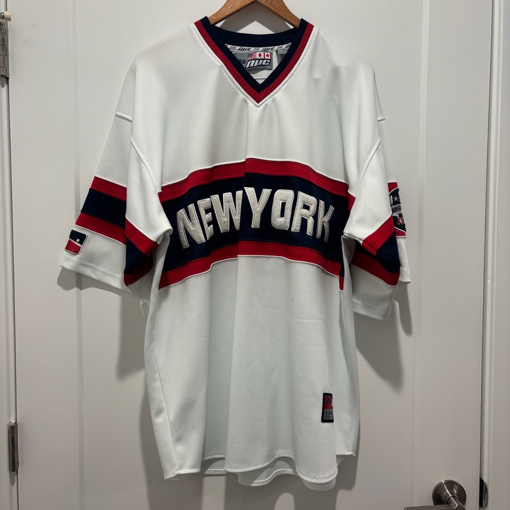 Vintage 212 NYC New York Jersey Mens Large‎ White Blue Red V-Neck Short Sleeve 2